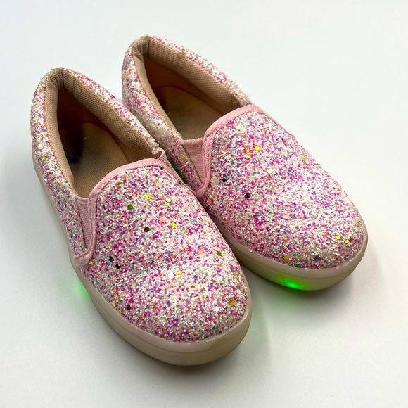 fabkids Girls Pink Glitter Slip-On Sneakers Size 11 – Sparkly Casual Shoes - Picture 3 of 6